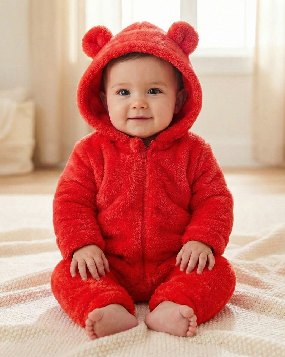 BabyZone Cozy Bear Hooded Plush Baby Romper