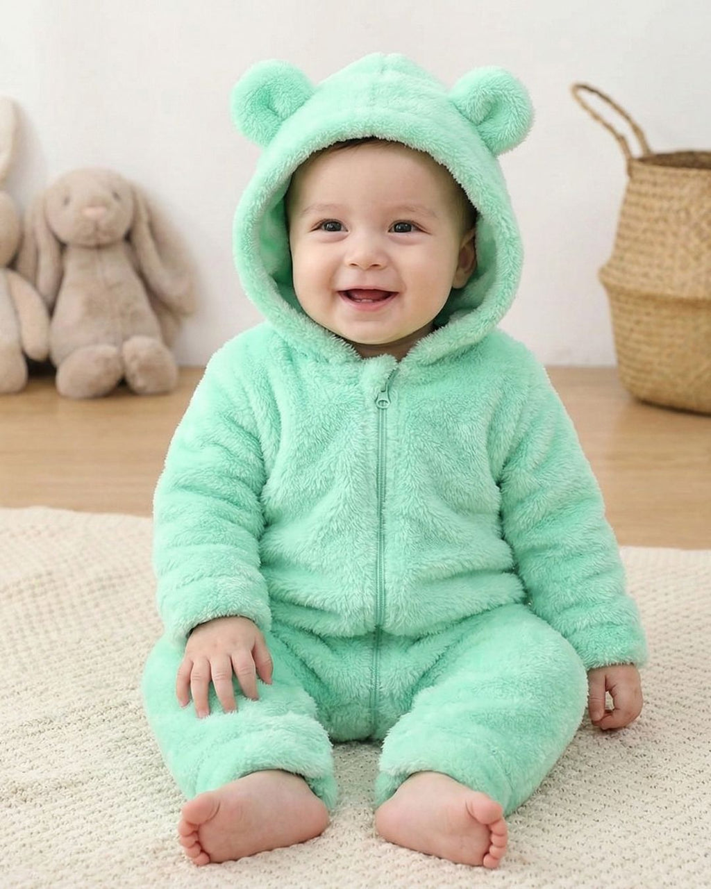 BabyZone Cozy Bear Hooded Plush Baby Romper