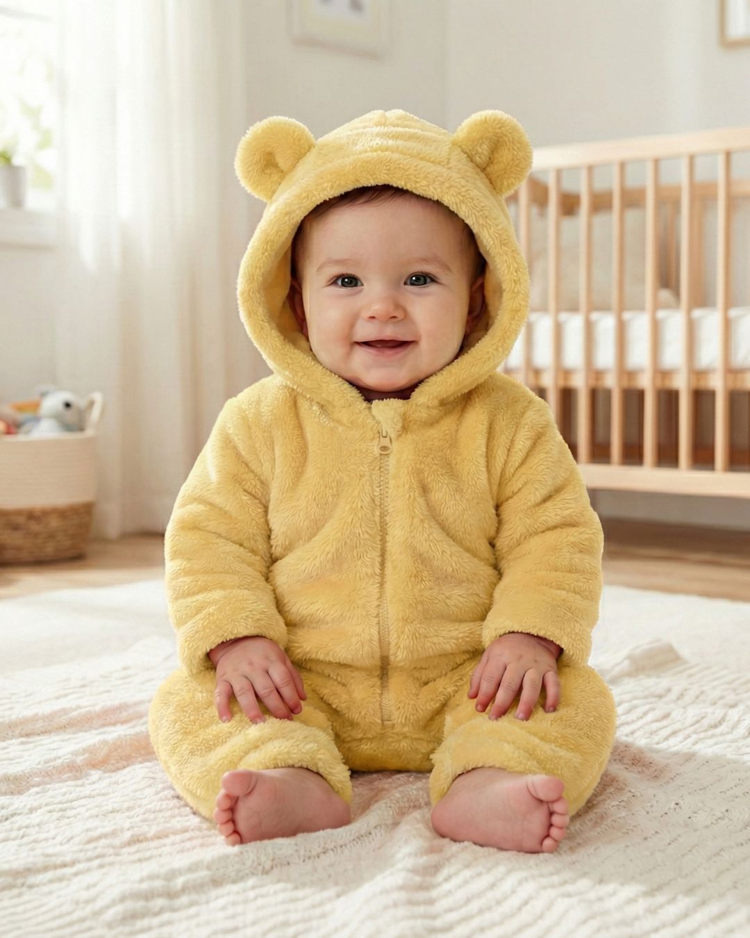 BabyZone Cozy Bear Hooded Plush Baby Romper