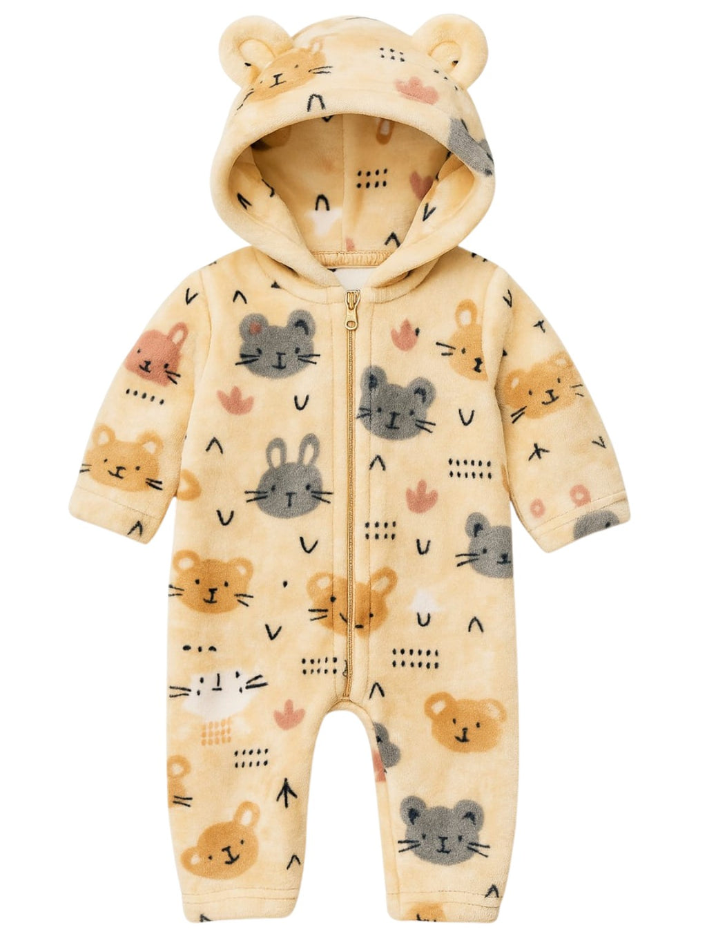 Zipper Cozy Romper - Cat Print