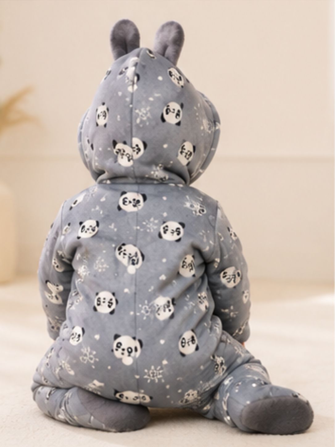 Panda Print Hooded Baby Winter Romper