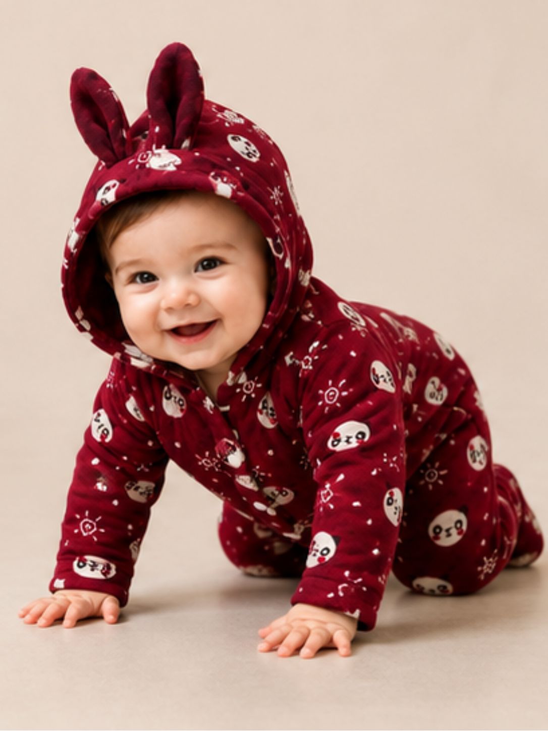 Panda Print Hooded Baby Winter Romper