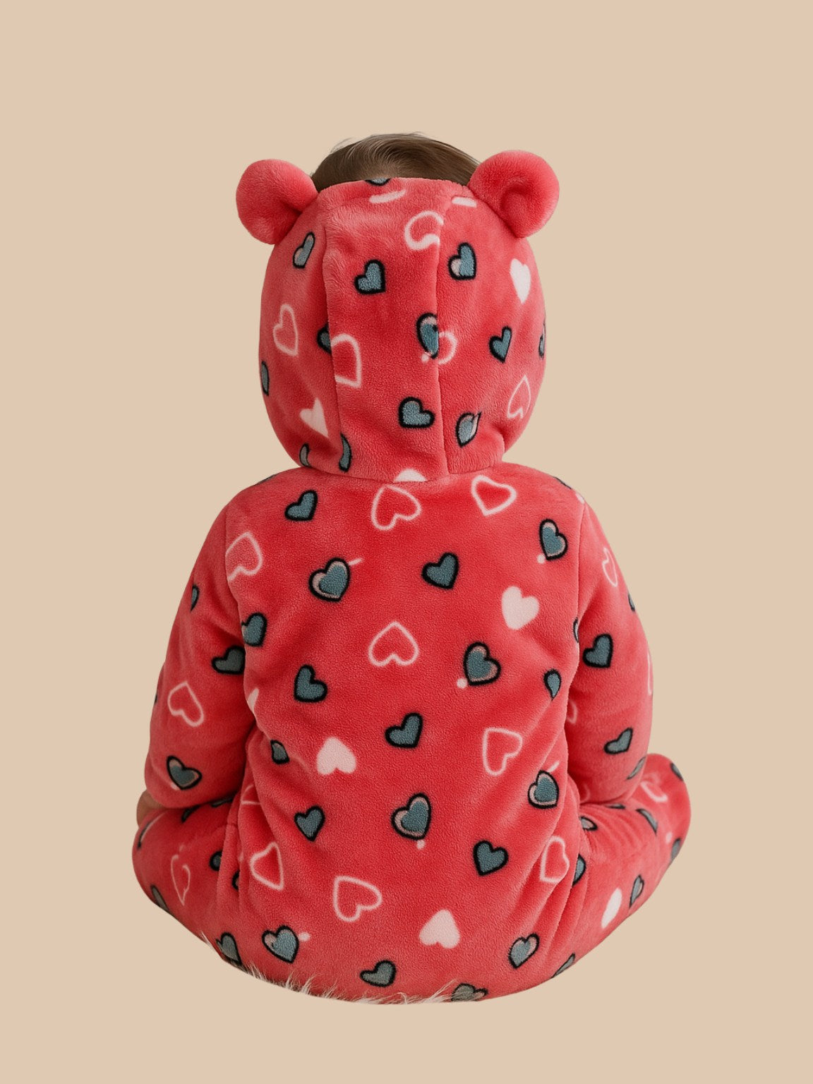 Zipper Cozy Romper - Heart Print