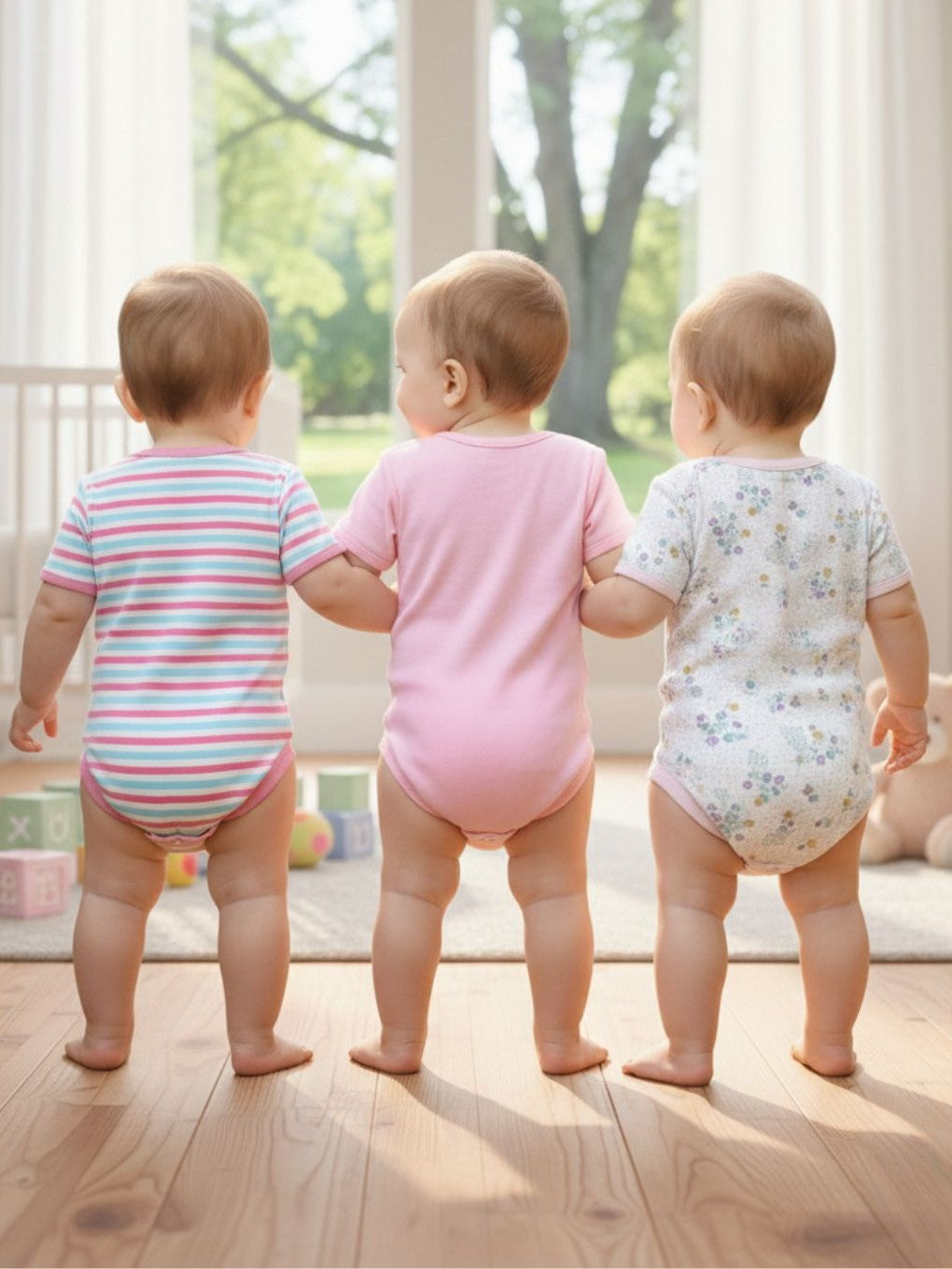 Kucci Short-sleeve, Printed and Plain Cotton Rompers Pack of 3(Pink)