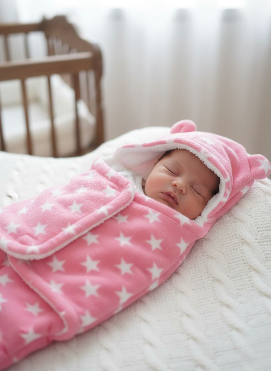 Soft Plush Winter Hooded Star Print Swaddle for Newborns