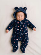 Zipper Cozy Romper - Heart Print