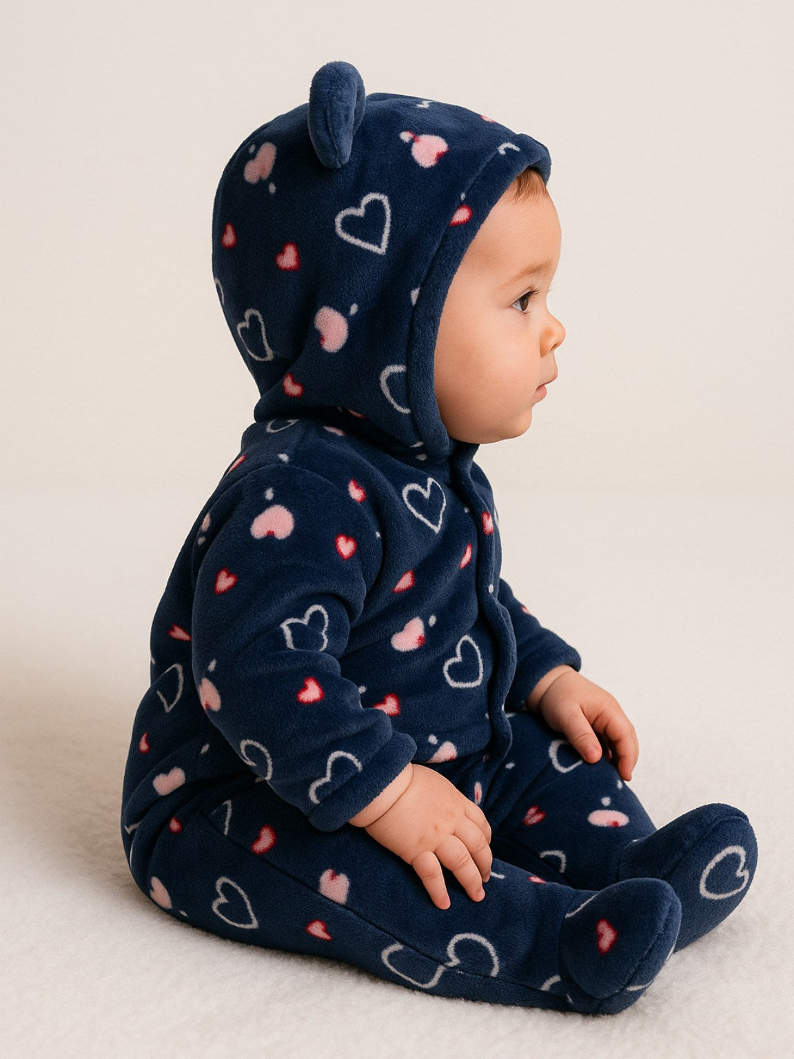 Zipper Cozy Romper - Heart Print
