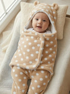Soft Plush Winter Hooded Dot Print Swaddle for Newborns