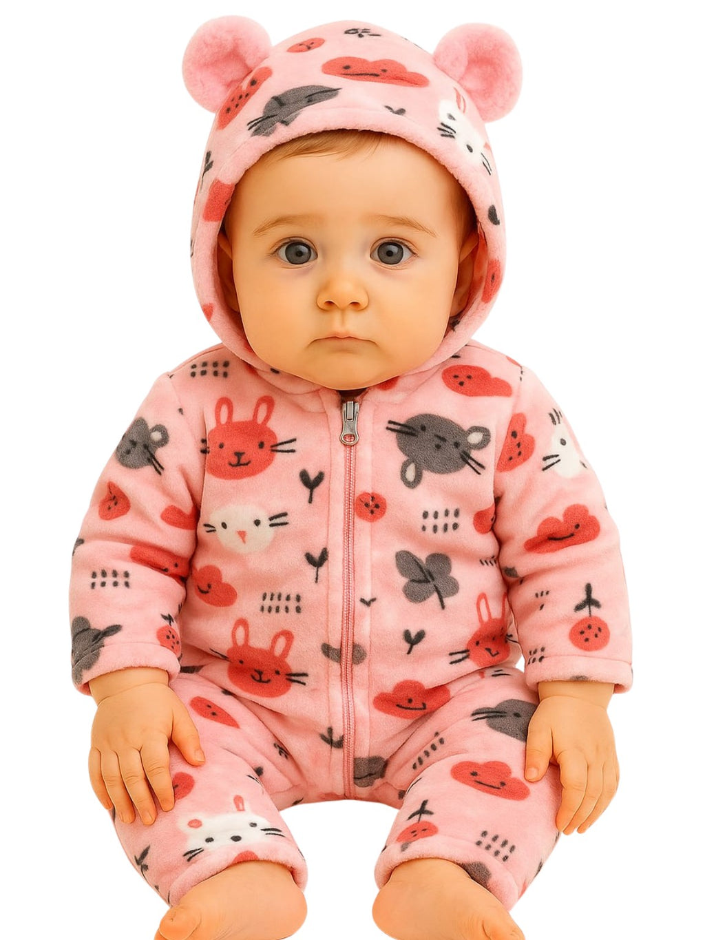 Zipper Cozy Romper - Cat Print