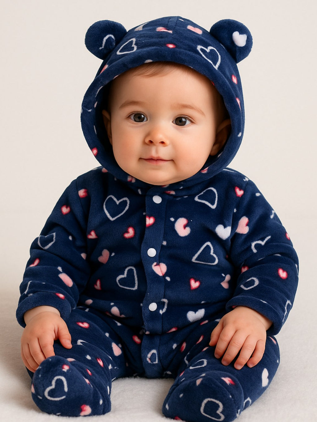 Zipper Cozy Romper - Heart Print