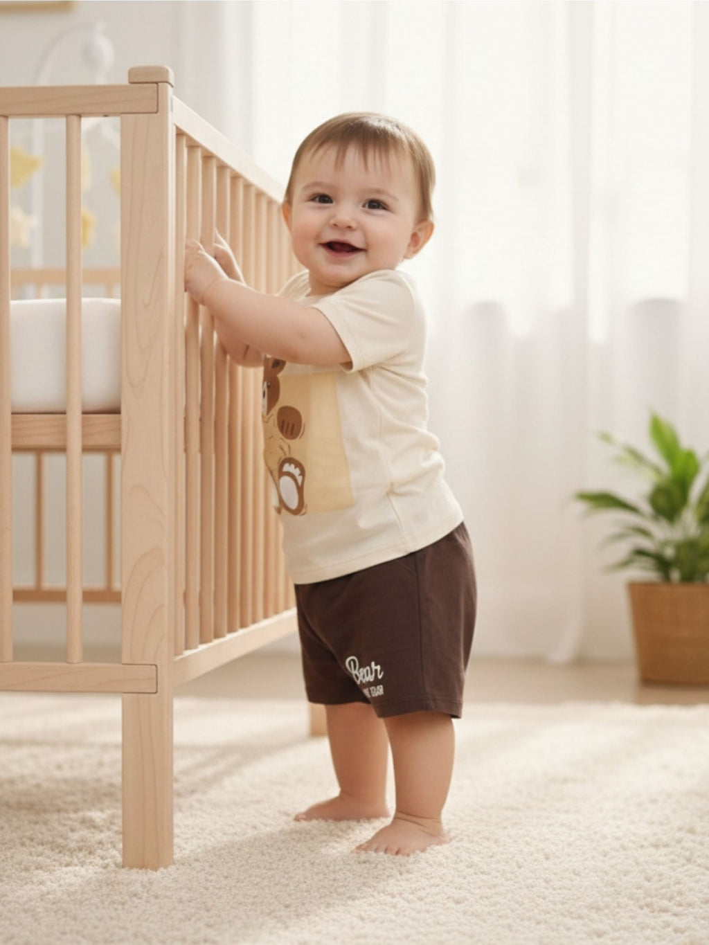 Bear Print Cotton T-Shirt & Shorts Set – Soft Summer Outfit for Baby