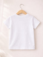 Kids White Cotton T-Shirt with Penguin Print for Boys & Girls