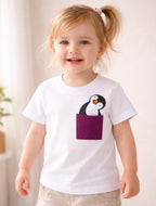 Kids White Cotton T-Shirt with Penguin Print for Boys & Girls