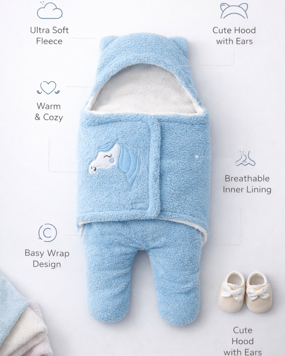 Printed Cotton Hooded Swaddle for New Born