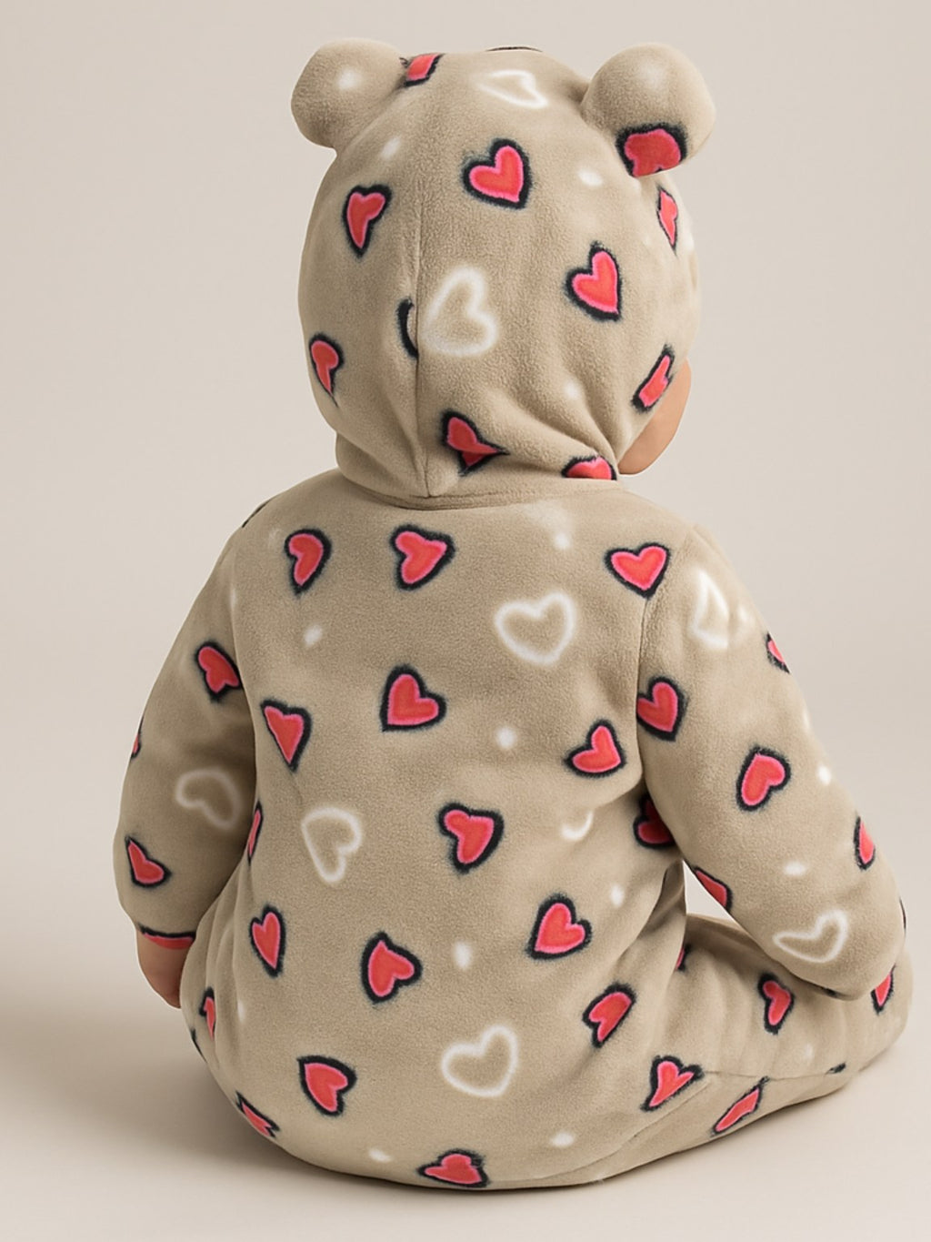 Zipper Cozy Romper - Heart Print