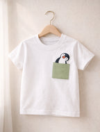 Kids White Cotton T-Shirt with Penguin Print for Boys & Girls