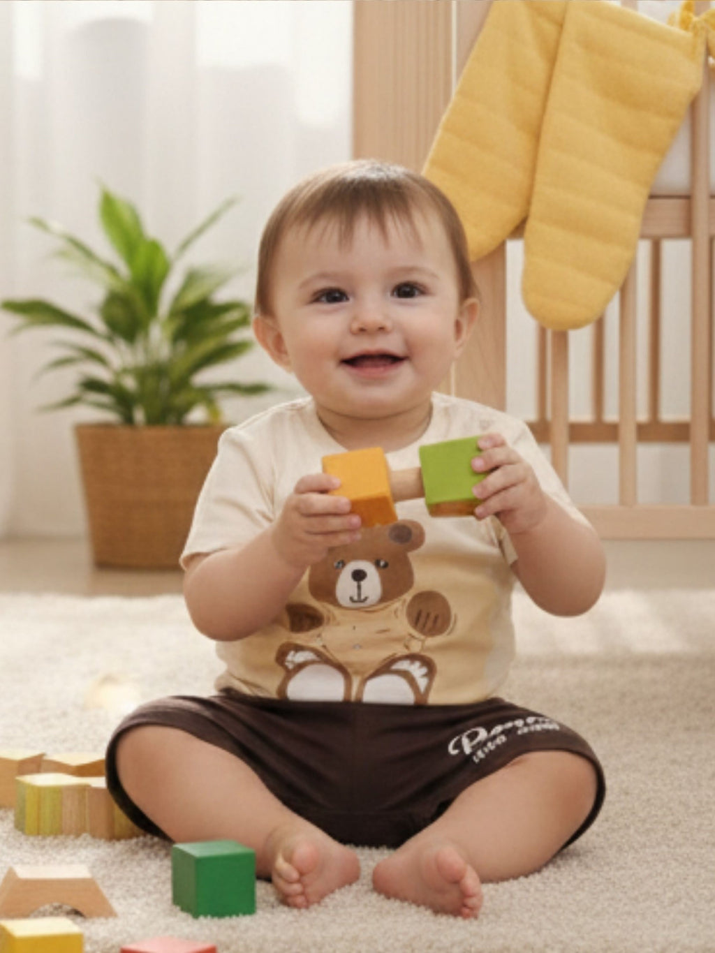 Bear Print Cotton T-Shirt & Shorts Set – Soft Summer Outfit for Baby