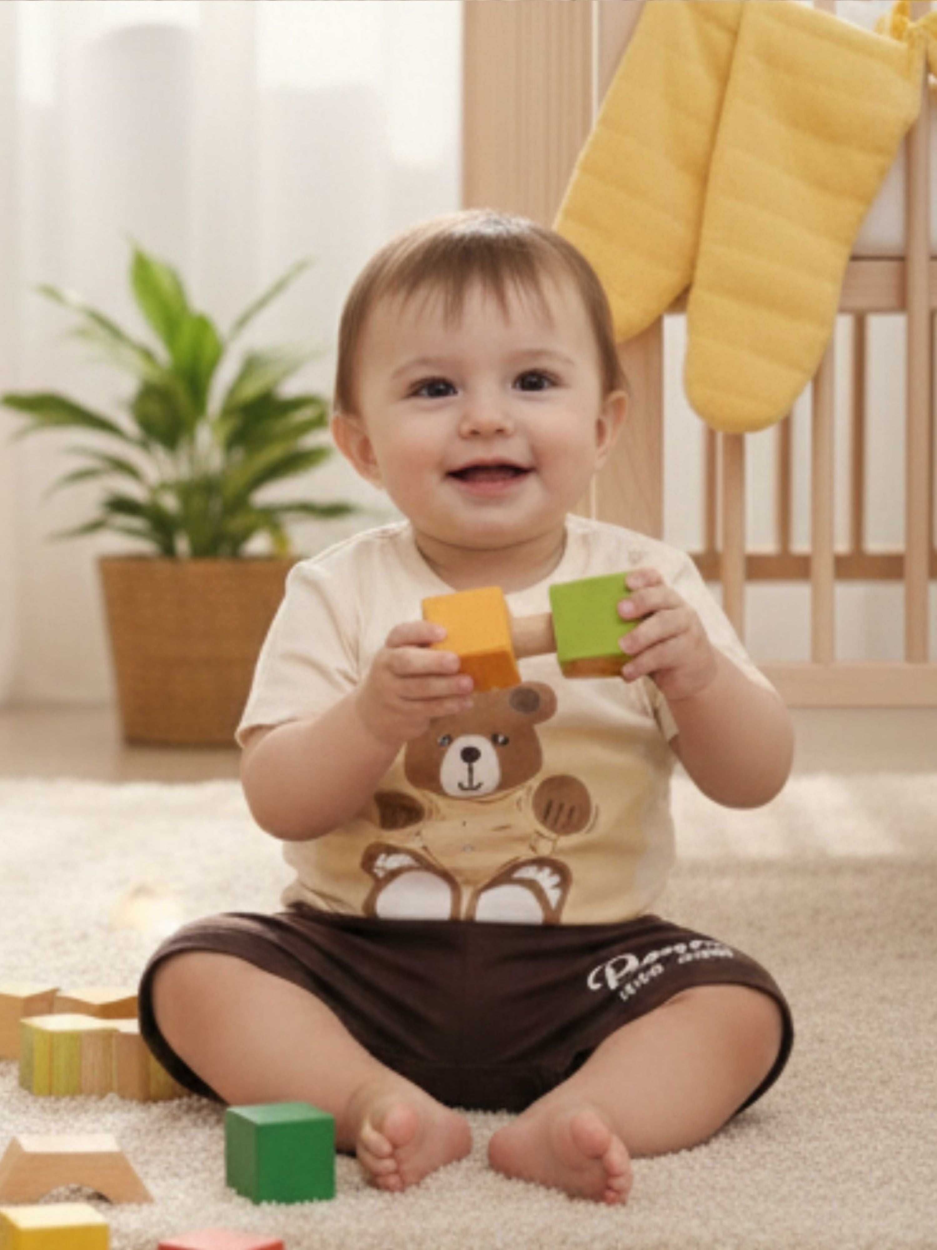 Bear Print Cotton T-Shirt & Shorts Set – Soft Summer Outfit for Baby