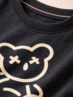 Kids Black Cotton T-Shirt with Teddy Bear Print for Boys & Girls