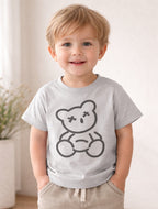 Kids Black Cotton T-Shirt with Teddy Bear Print for Boys & Girls