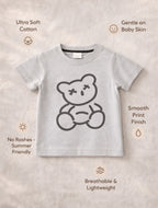 Kids Black Cotton T-Shirt with Teddy Bear Print for Boys & Girls