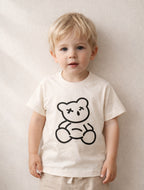 Kids Black Cotton T-Shirt with Teddy Bear Print for Boys & Girls