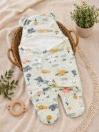 Soft Plush Hooded Printed Swaddle for Newborns