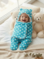 Soft Plush Winter Hooded Dot Print Swaddle for Newborns