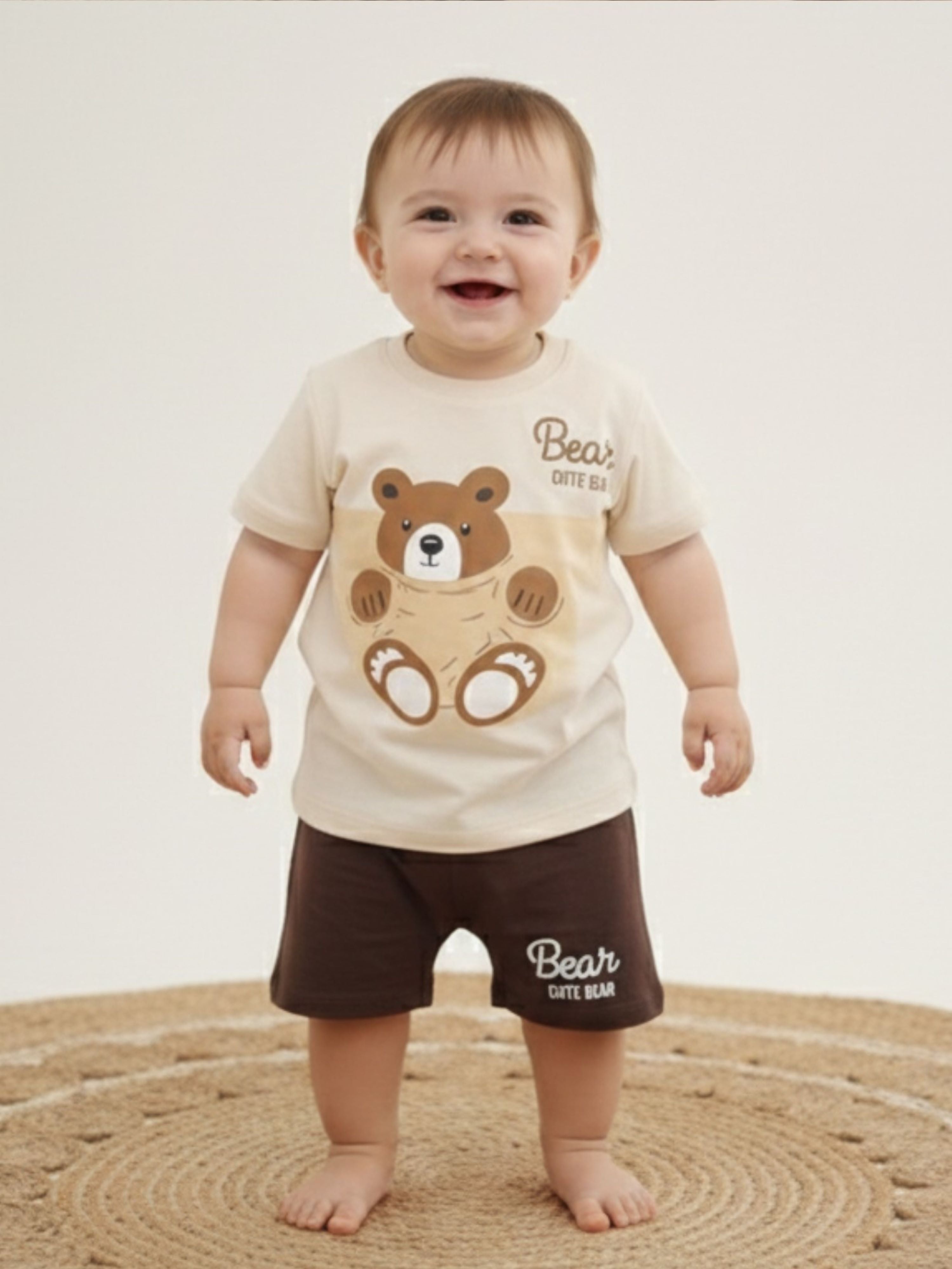 Bear Print Cotton T-Shirt & Shorts Set – Soft Summer Outfit for Baby