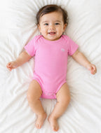Kucci Short-sleeve, Printed and Plain Cotton Rompers Pack of 3(Pink)
