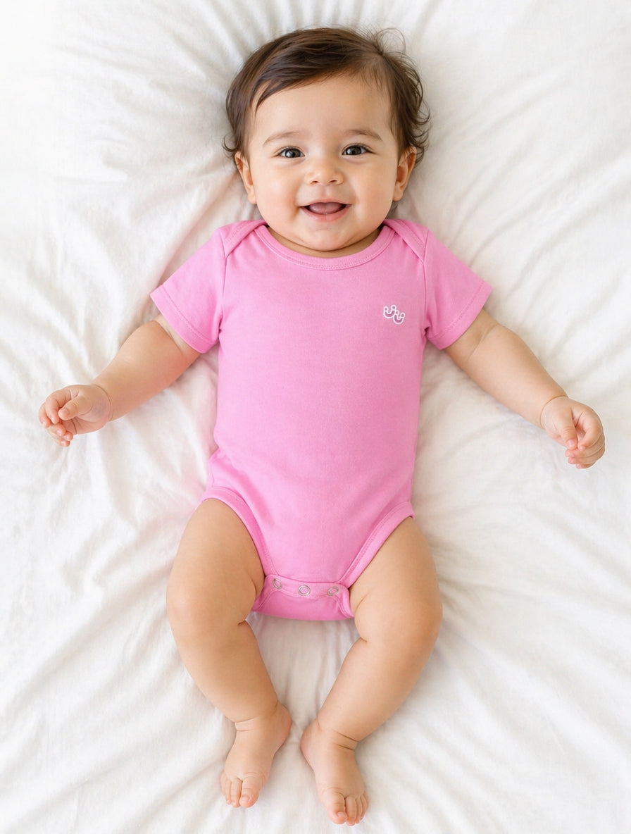 Kucci Short-sleeve, Printed and Plain Cotton Rompers Pack of 3(Pink)