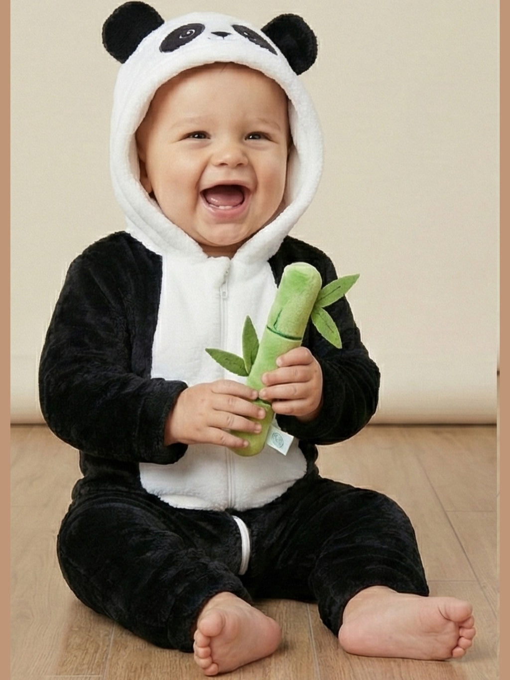 Panda Hug Fleece Baby Romper with Hood