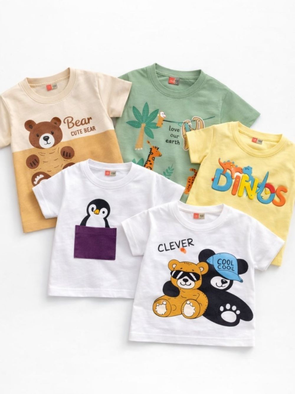 Cute Cartoon Baby T-Shirts Set (Pack of 5)