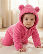 BabyZone Cozy Bear Hooded Plush Baby Romper