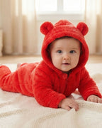 BabyZone Cozy Bear Hooded Plush Baby Romper