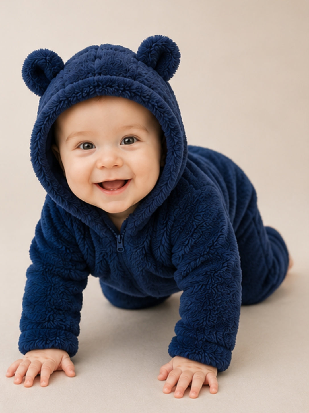 BabyZone Cozy Bear Hooded Plush Baby Romper