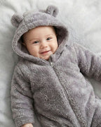 BabyZone Cozy Bear Hooded Plush Baby Romper
