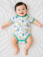 Kucci Short-sleeve, Printed and Plain Cotton Rompers (Pack of 3)(Mint Green)