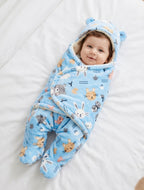 Soft Plush Hooded Printed Swaddle for Newborns