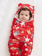 Soft Plush Hooded Printed Swaddle for Newborns