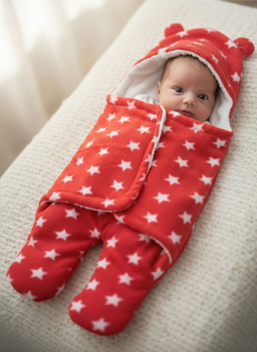 Soft Plush Winter Hooded Star Print Swaddle for Newborns