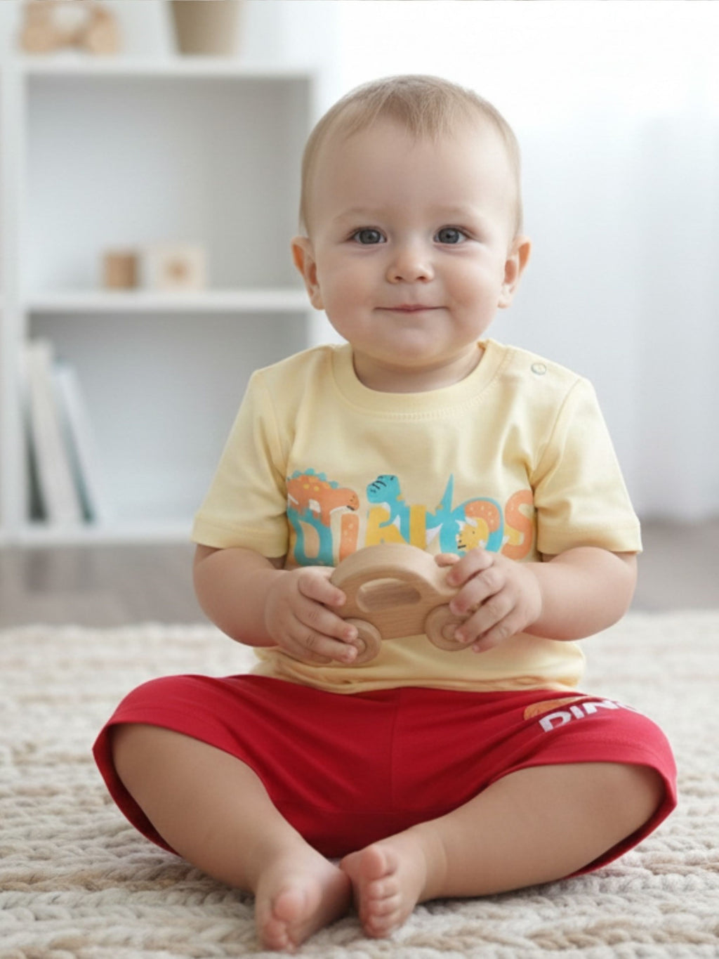 Baby Dinos Print Cotton Set (T-Shirt & Shorts) – Soft Summer Outfit