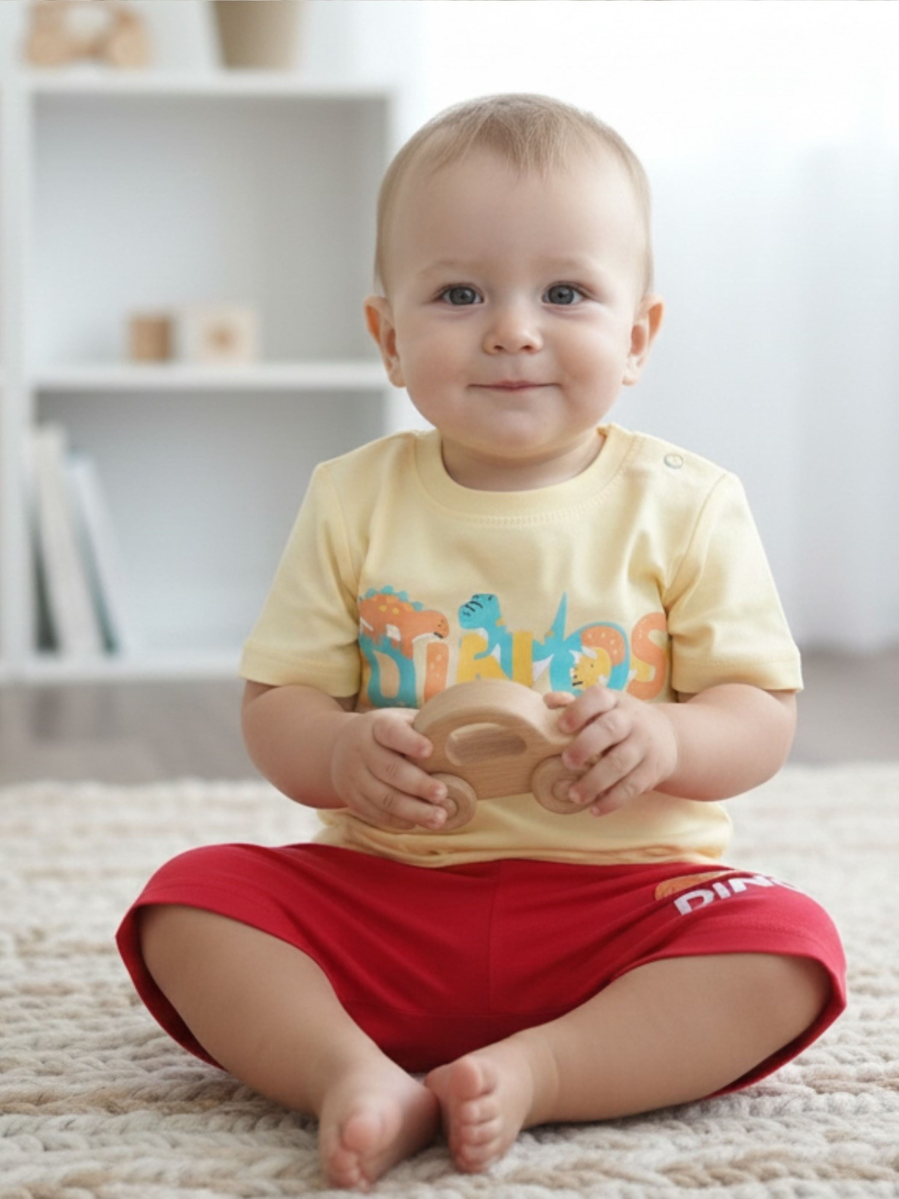 Baby Dinos Print Cotton Set (T-Shirt & Shorts) – Soft Summer Outfit