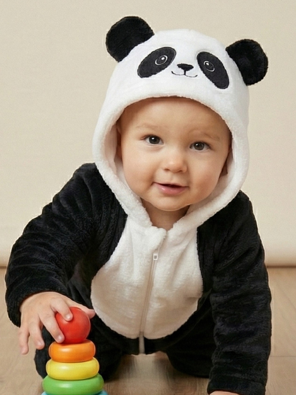 Panda Hug Fleece Baby Romper with Hood