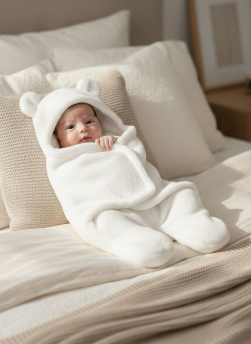 Soft Plush Winter Hooded Swaddle for Newborns