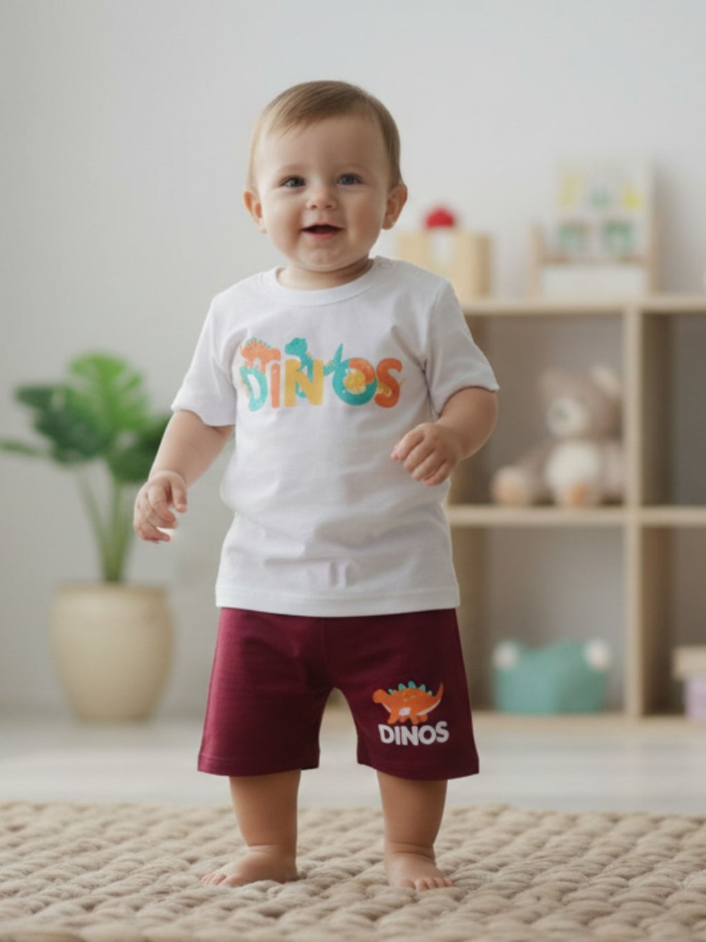 Baby Dinos Print Cotton Set (T-Shirt & Shorts) – Soft Summer Outfit