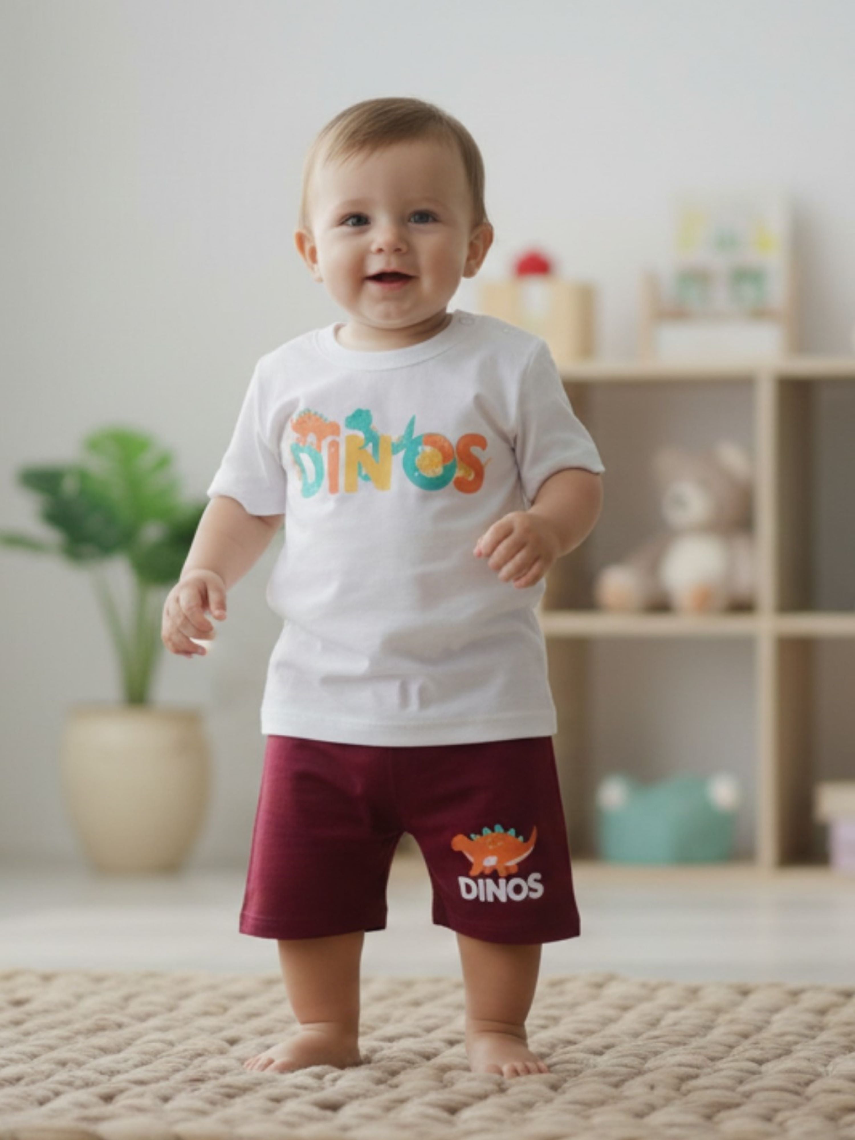 Baby Dinos Print Cotton Set (T-Shirt & Shorts) – Soft Summer Outfit