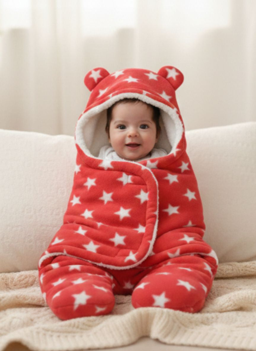 Soft Plush Winter Hooded Star Print Swaddle for Newborns