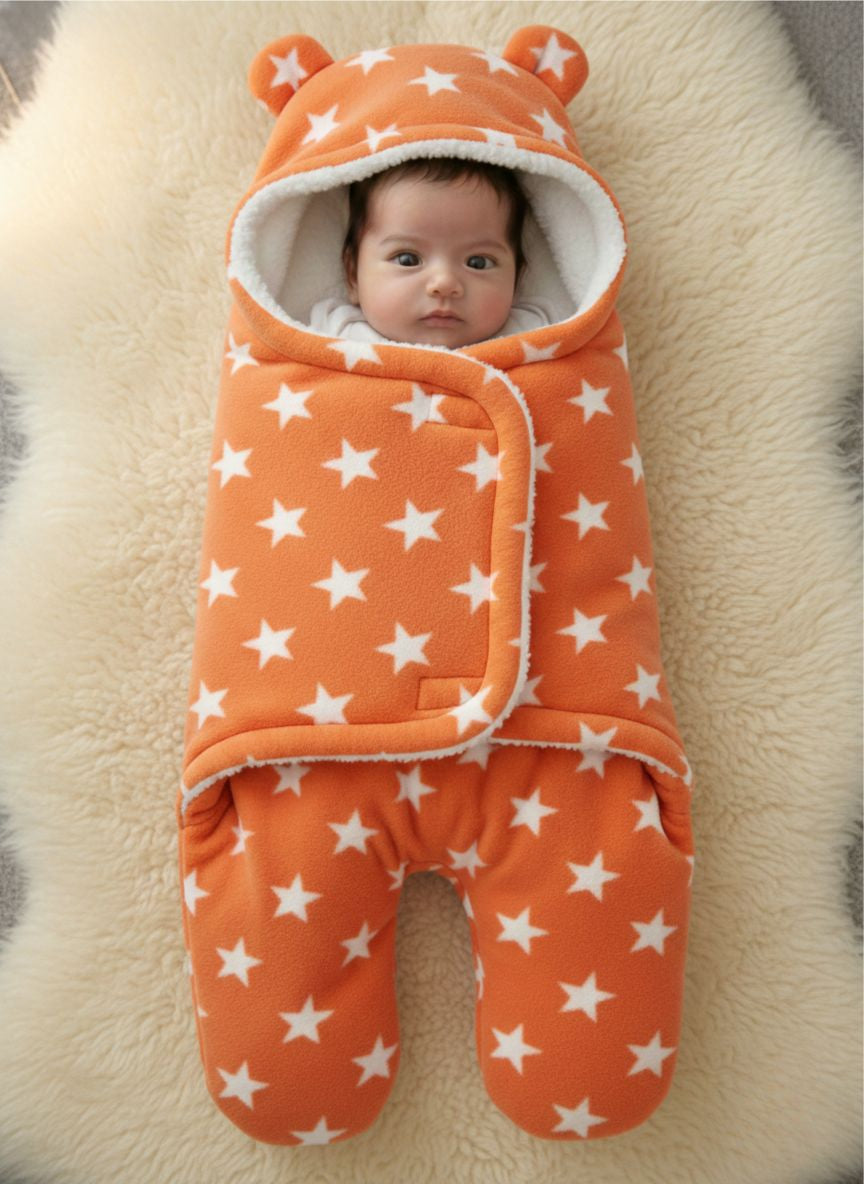 Soft Plush Winter Hooded Star Print Swaddle for Newborns