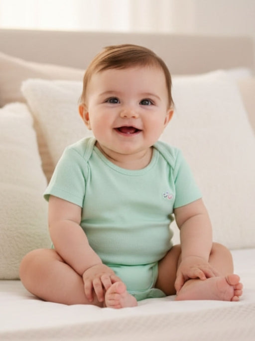 Kucci Short-Sleeve, Printed and Plain Rompers (Pack of 3) (Green)